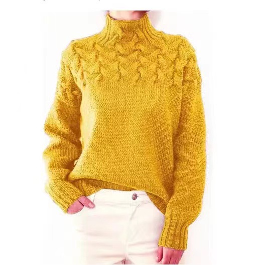 Maglione a maniche lunghe con collo alto e dettagli in maglia a trecce alla moda per donna_voghion.com