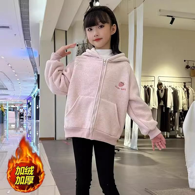 Niños 2024 nueva chaqueta de invierno de estilo occidental para mujer otoño e invierno más terciopelo para niños grandes suéter de rebeca para niñas con capucha gruesa