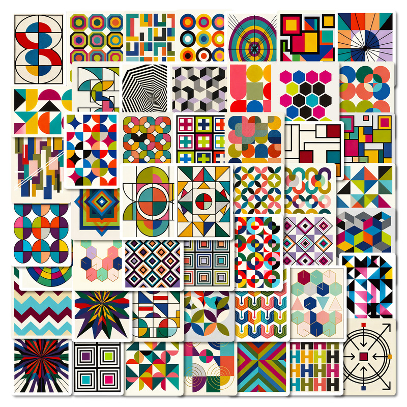 Cross-Border New 56 Geometric Abstract Art Graffiti Stickers Contrasting Color Block Creative DIY Decorative Stickers Amazon