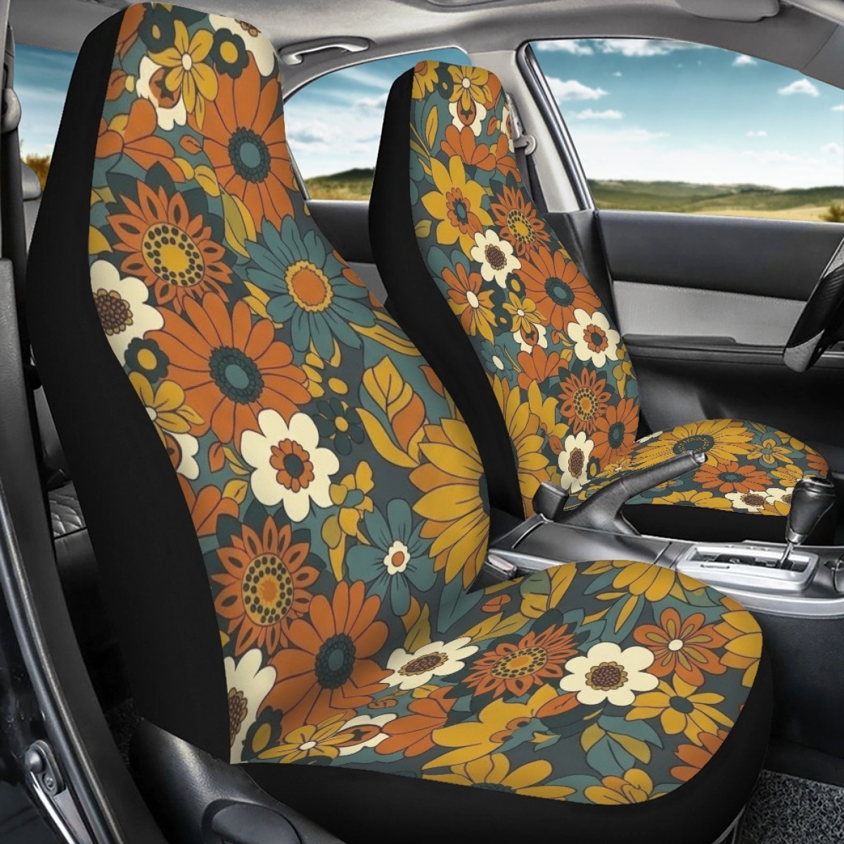 Amazon's best-selling car seat covers, featuring a retro print design for both front and rear seats, a 4-piece set, and a car interior decoration item