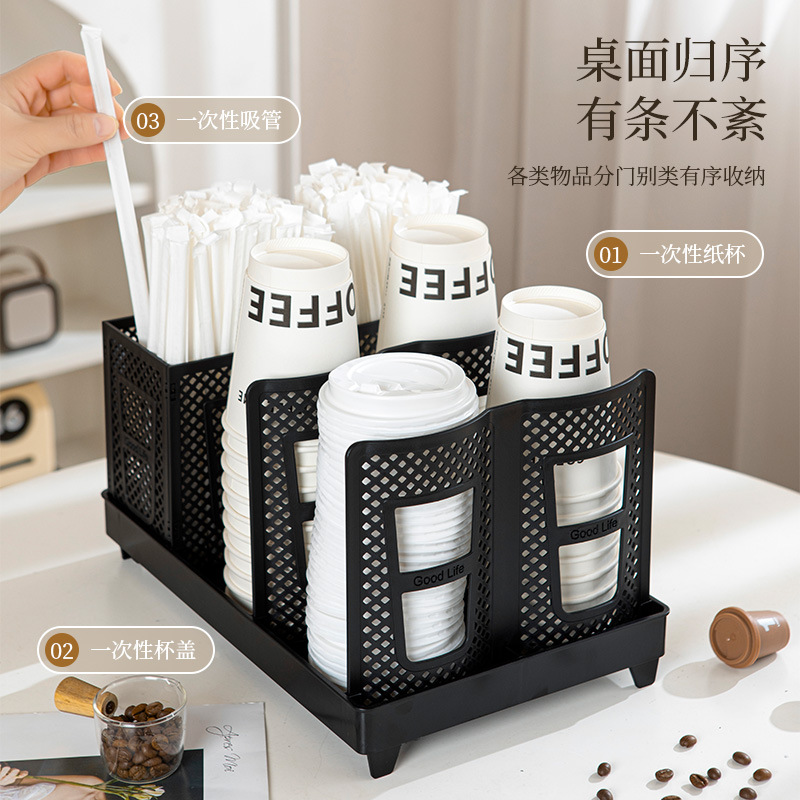Commercial Coffee Shop Milk Tea Shop Bar Counter Single-Row Double-Row Paper Cup Holder Cup Dispenser Large Capacity Compartmentalized Storage Rack in Stock