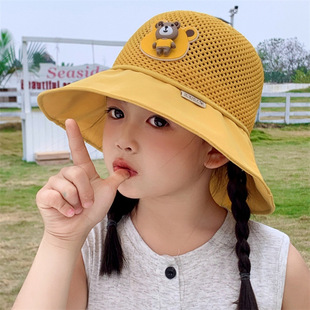 Children's Sunscreen Hat Summer Girls' UV Protection Sun Hat Baby Cartoon Mesh Big Cornice Shade Fisherman Hat