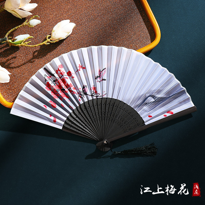 Ventilador plegable de verano, estilo chino, Hanfu, cheongsam, baile para niños, ventilador de estilo antiguo, ventilador de bambú plegable portátil