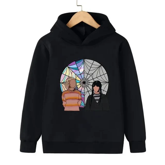 Горячая продажа товаров из Европы и Америки. Детская толстовка с капюшоном Wednesday Addams, цельная, с принтом, доставка.