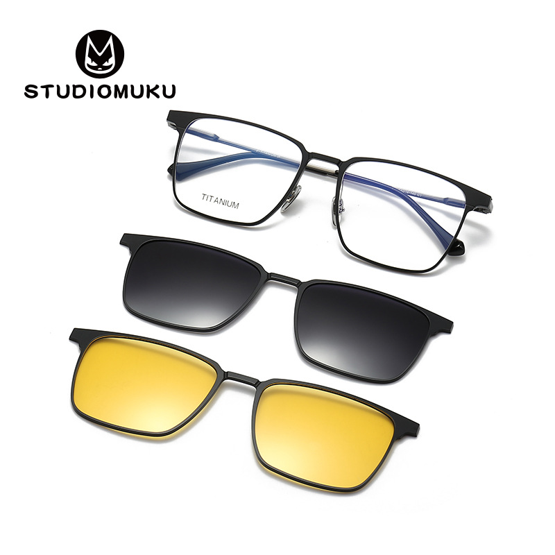 STUDIOMUKU gafas de madera cool aluminio de titanio puro marco de gafas de conducción de doble propósito marco de gafas de negocios