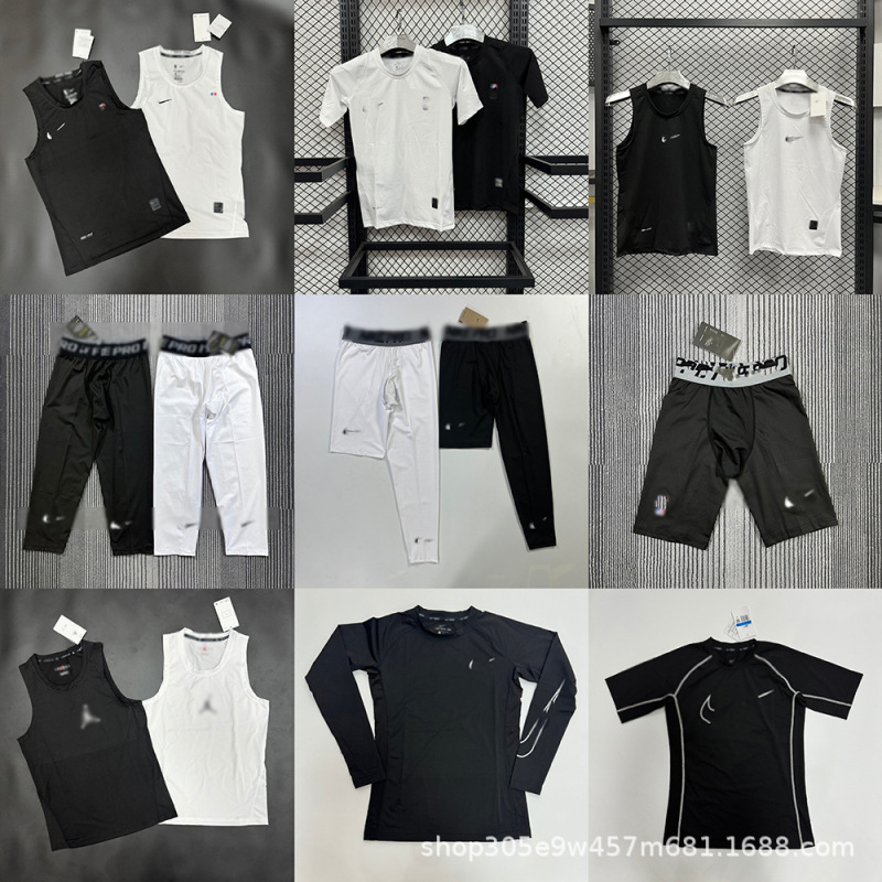 American-Style Tight-Fitting Clothing Set, Casual Breathable Compression Pants, Sports Base Layer Top, Milk Silk High-Elastic Fitness Wear
