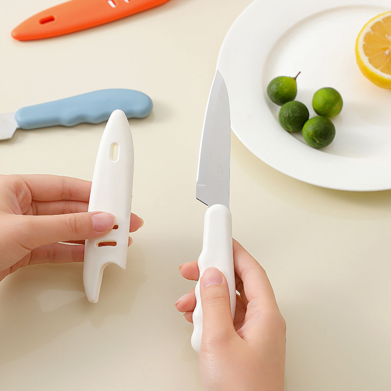 Cuchillo de frutas de acero inoxidable con cubierta protectora cuchillo de frutas y frutas Peeling Peeling cuchillo de cocina doméstica cortar frutas y verduras al por mayor