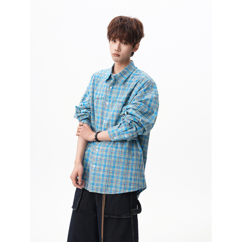 Cs546 American-Style Relaxed Plaid Long-Sleeved Shirt for Men, Summer Ice Silk Thin Loose Casual Lapel Top Cs546 American-Style Relaxed Plaid Long-Sleeved Shirt for Men, Summer Ice Silk Thin Loose Casual Lapel Top