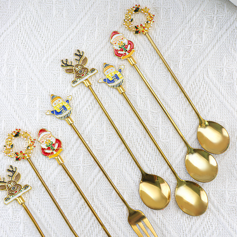 Stainless steel Christmas dessert spoon Fork creative cartoon cute afternoon tea coffee spoon fork spoon manufacturers wholesale spot