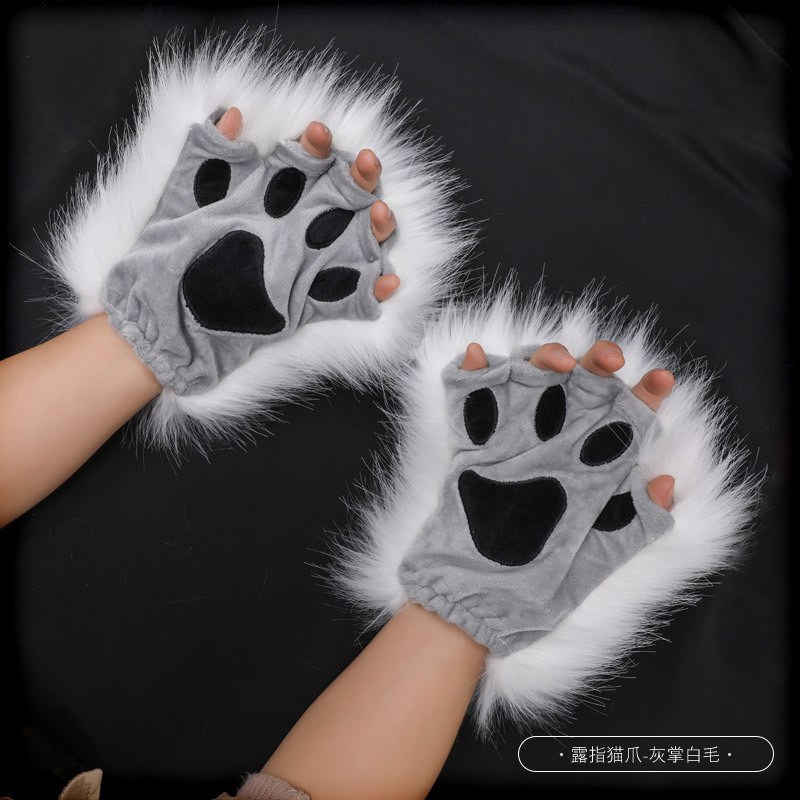 代装手作りぬいぐるみLolita獣耳獣爪アクセサリーソフト萌え妹猫娘INS猫爪半指手袋|undefined