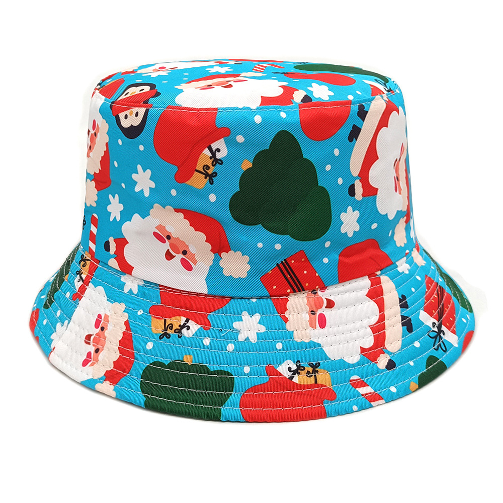 Nouveau Père Noël Bonhomme de neige Flocon de neige Cadeau Imprimé Pot de pêcheur Chapeau de Noël pour femme_voghion.com