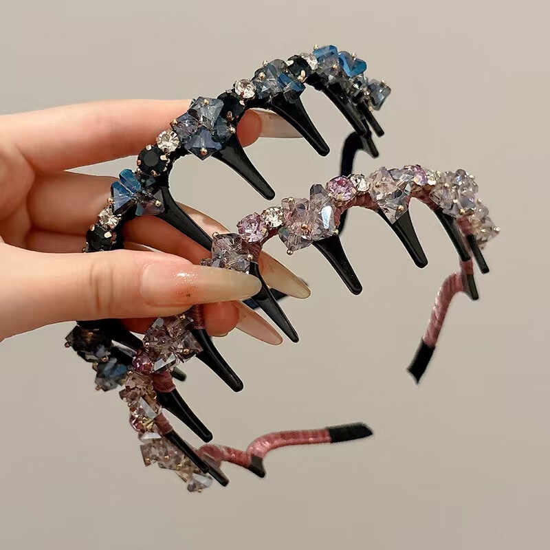 新しいクリスタル歯付きライト高級フルダイヤモンドヘアバンドヘアアクセサリーシンプルな気質レトロ多用途薄型ヘッドバンドヘアピン女性のヘアアクセサリー|undefined