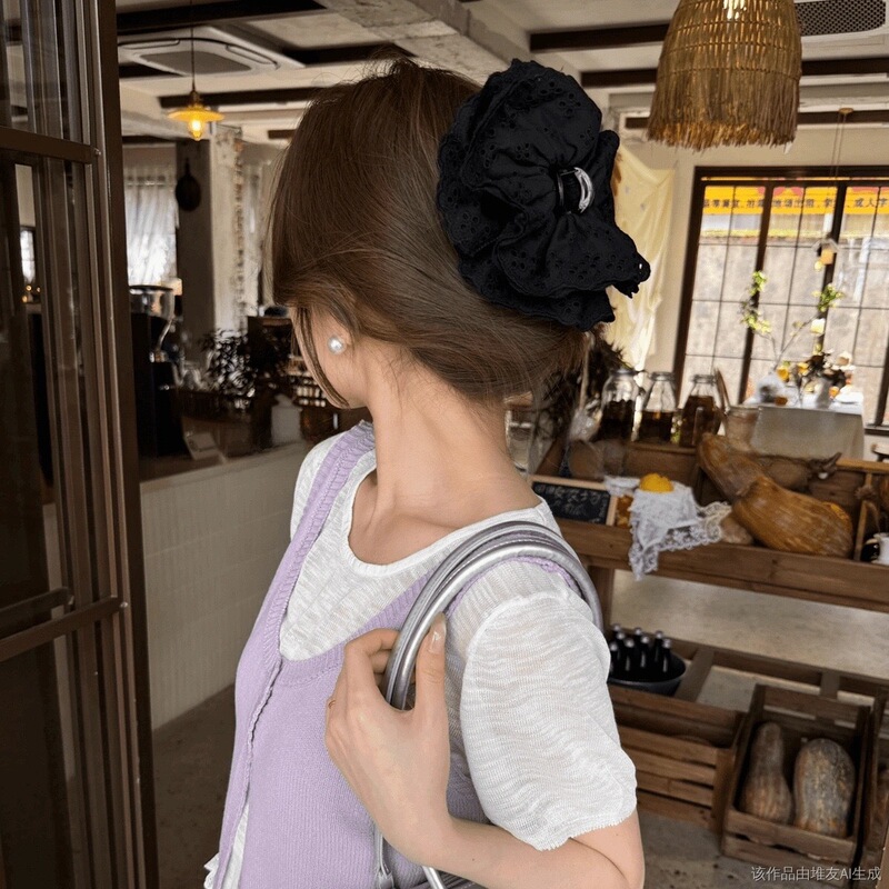 女性用フレンチレトロ大腸ヘアゴム、高級サテン韓国風万能ヘアロープ、森風ヘアロープ、ヘアアクセサリー、Lサイズヘッドギア|undefined