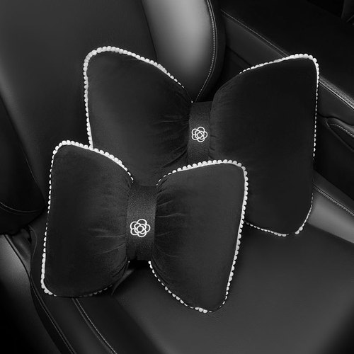 Bow car headrest pillow, creative plush pillow, lumbar support and neck pillow, bordered cute headrest car interior