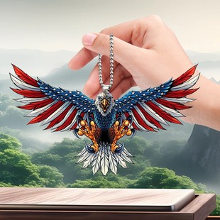New 2D cross-border new American flag Eagle car interior rearview mirror pendant special-shaped key chain decoration hanging