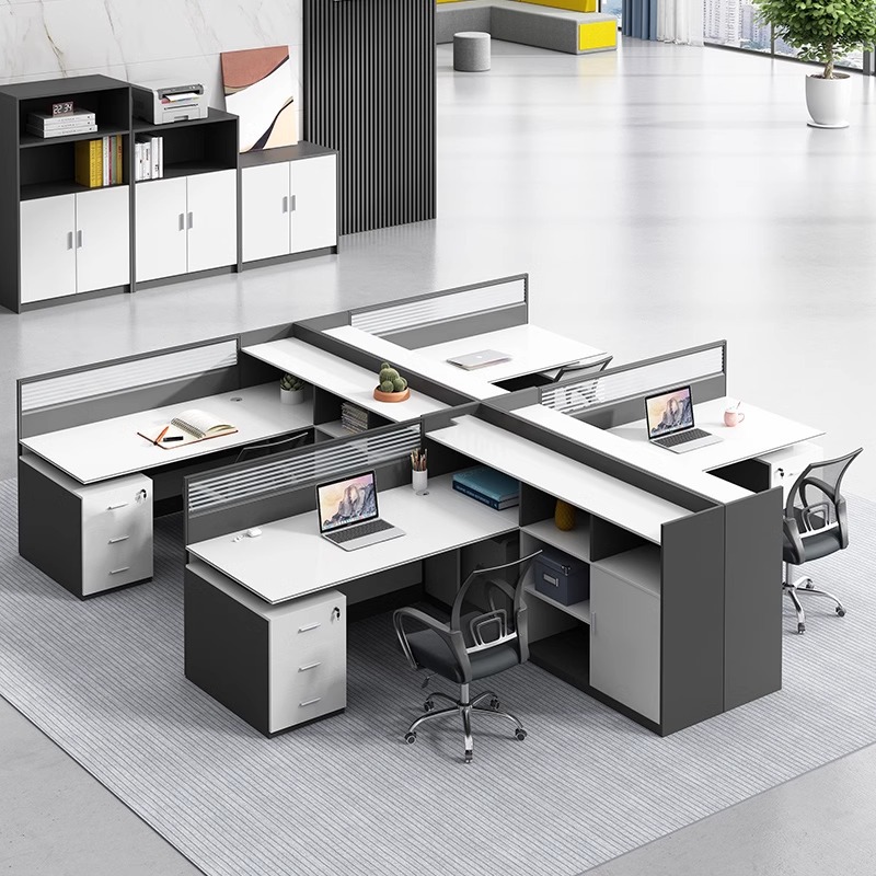 Mesa y silla de oficina simple y moderna de personal combinada tarjeta de trabajo para cuatro personas doble mesa de computadora de posición única