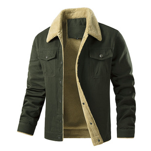 Amazon autumn and winter middle-aged men's cotton-padded jacket multi-pocket fleece-lined cotton work jacket casual warm cotton coat