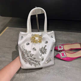 25新品女包bring花篮子tote包镶钻水桶包单肩斜挎链丝绒女包