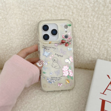 炫彩蝴蝶小狗手机壳iPhone16promax苹果14/13透明17/15双层imd硬