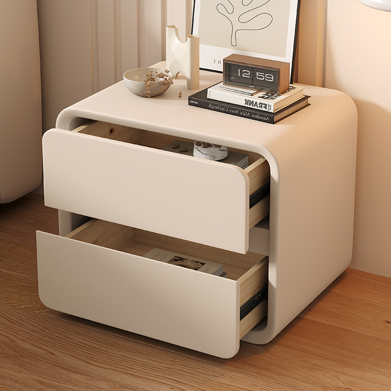 Smart bedside cabinet with solid wood cream style, minimalist modern mobile luxury high-end with lock bedroom bedside storage cabinet
