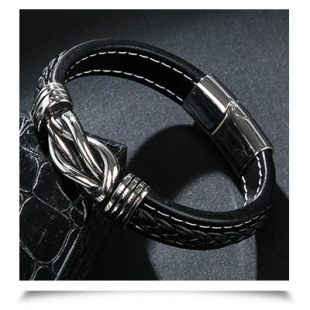 European and American simple men's braided leather bracelet punk style 8-character buckle wristband men's fashionable high-end bracelet