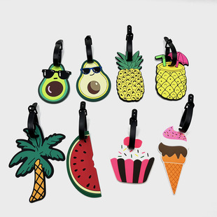 Creative cartoon boarding luggage tag fruit ice cream avocado PVC soft rubber anti-loss strap luggage tag tag