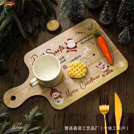 跨境木质圣诞节饼干盘实木带手柄零食托盘家用创意甜品盘圣诞礼物
