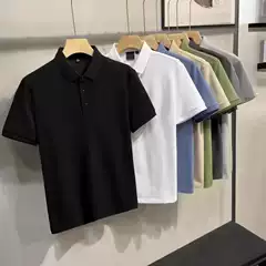 Solid color short sleeved polo shirt men's 2025 new summer outfit business casual top loose half sleeved lapel T-shirt