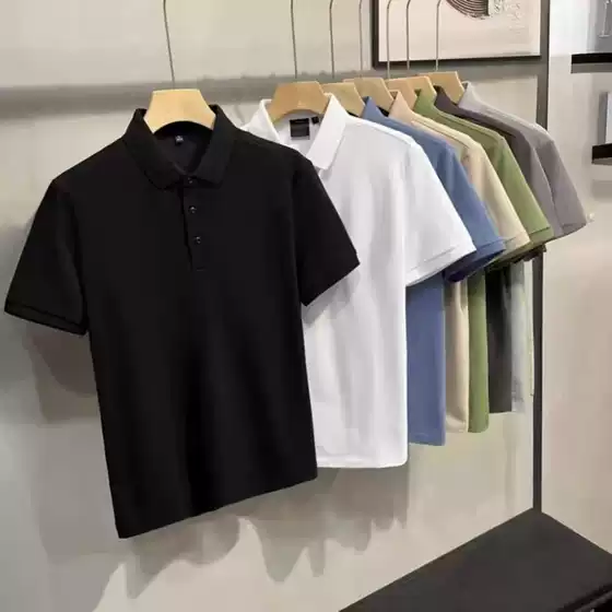 Solid color short sleeved polo shirt men's 2025 new summer outfit business casual top loose half sleeved lapel T-shirt