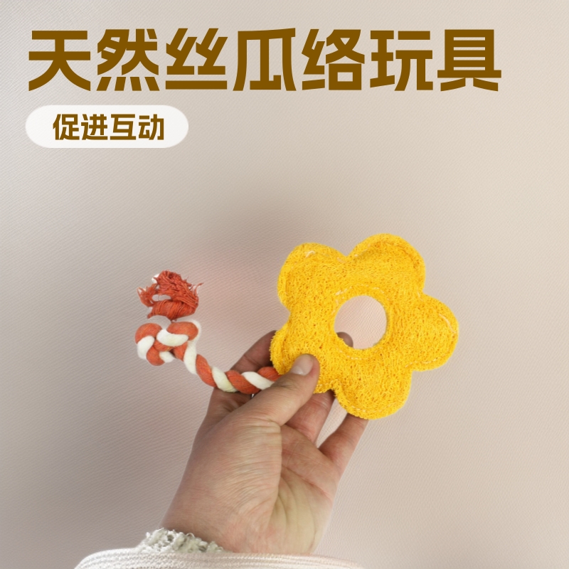 Natural Loofah Cotton Rope Flower Dog and Cat Toy Plum Blossom Loofah Knotted Rope Toy Human Pet Interactive Dog Training Hot Model