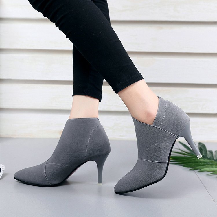 2026 Spring New High Heel Short Boots Women's Elastic Boots British Style Pointed Toe Martin Boots Slimming Stiletto Ankle Boots Wholesale