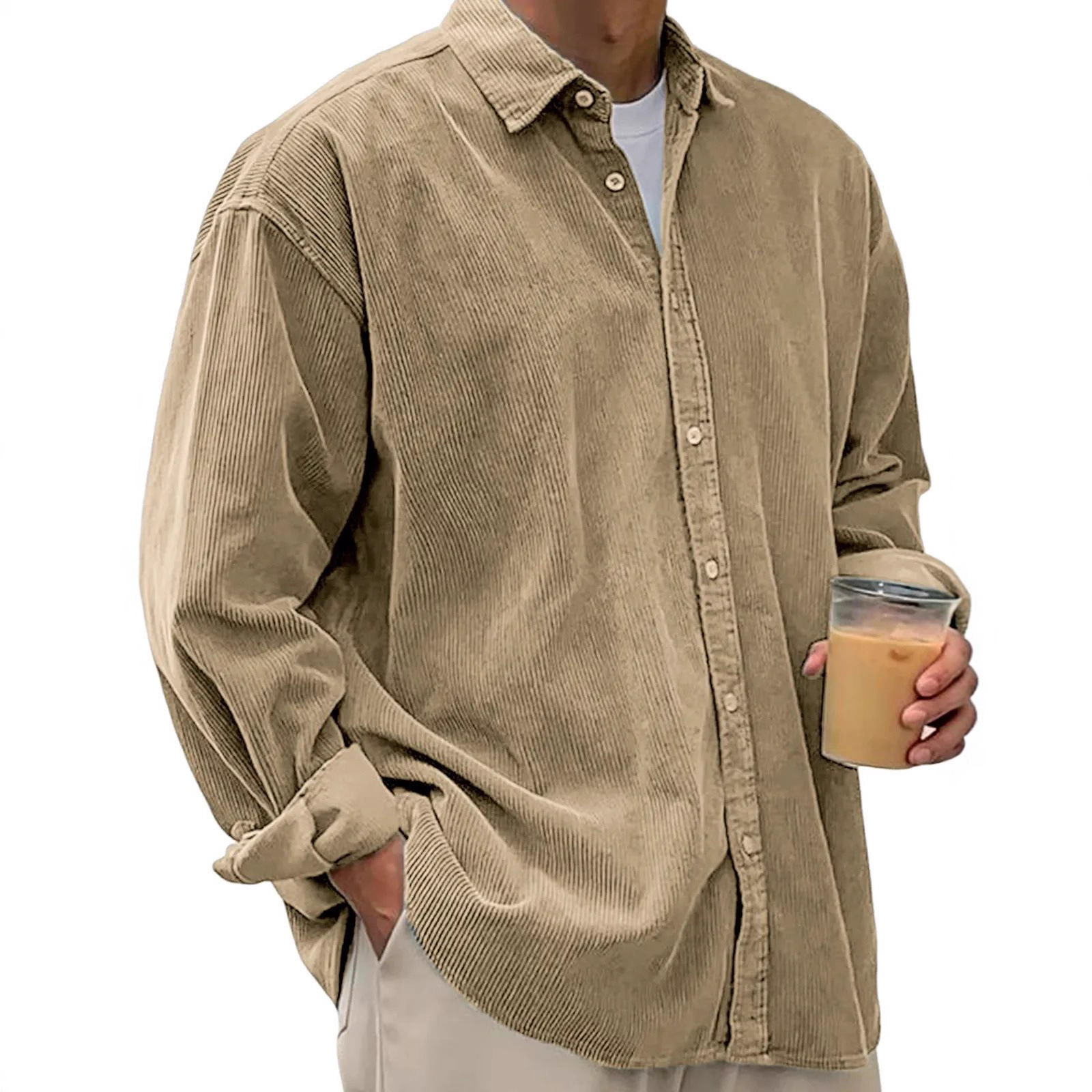 Corduroy Shirt Men's Long Sleeve Fashion Trendy Brand Casual Loose Men's Autumn And Winter Thick Shirt Men's Coat_viptrois.com