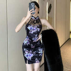 WDS5710东南亚跨境女装批发2026复古蕾丝改良旗袍修身性感连衣裙