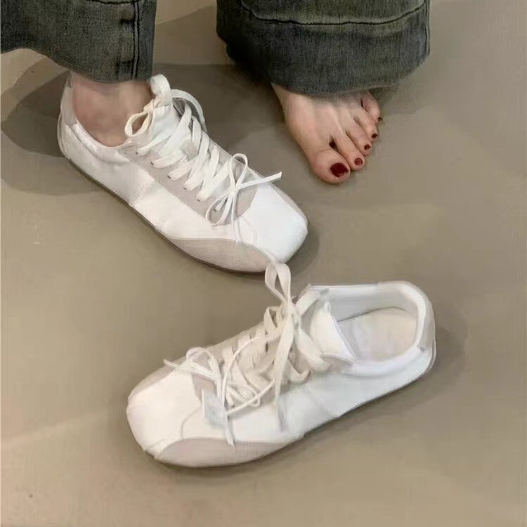 少女感蝴蝶结白色运动鞋女春季新款绑带休闲蕾丝阿甘鞋德训鞋女鞋|undefined