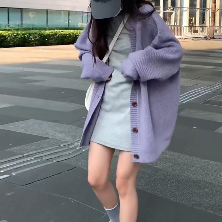 慵懒风单排扣针织开衫2025秋冬季新款宽松韩版针织毛衣外套上衣女|undefined