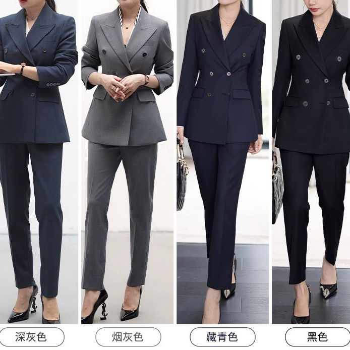 预售春秋商务深灰色西装套装女通勤职业气质正装外套小个子西服|undefined