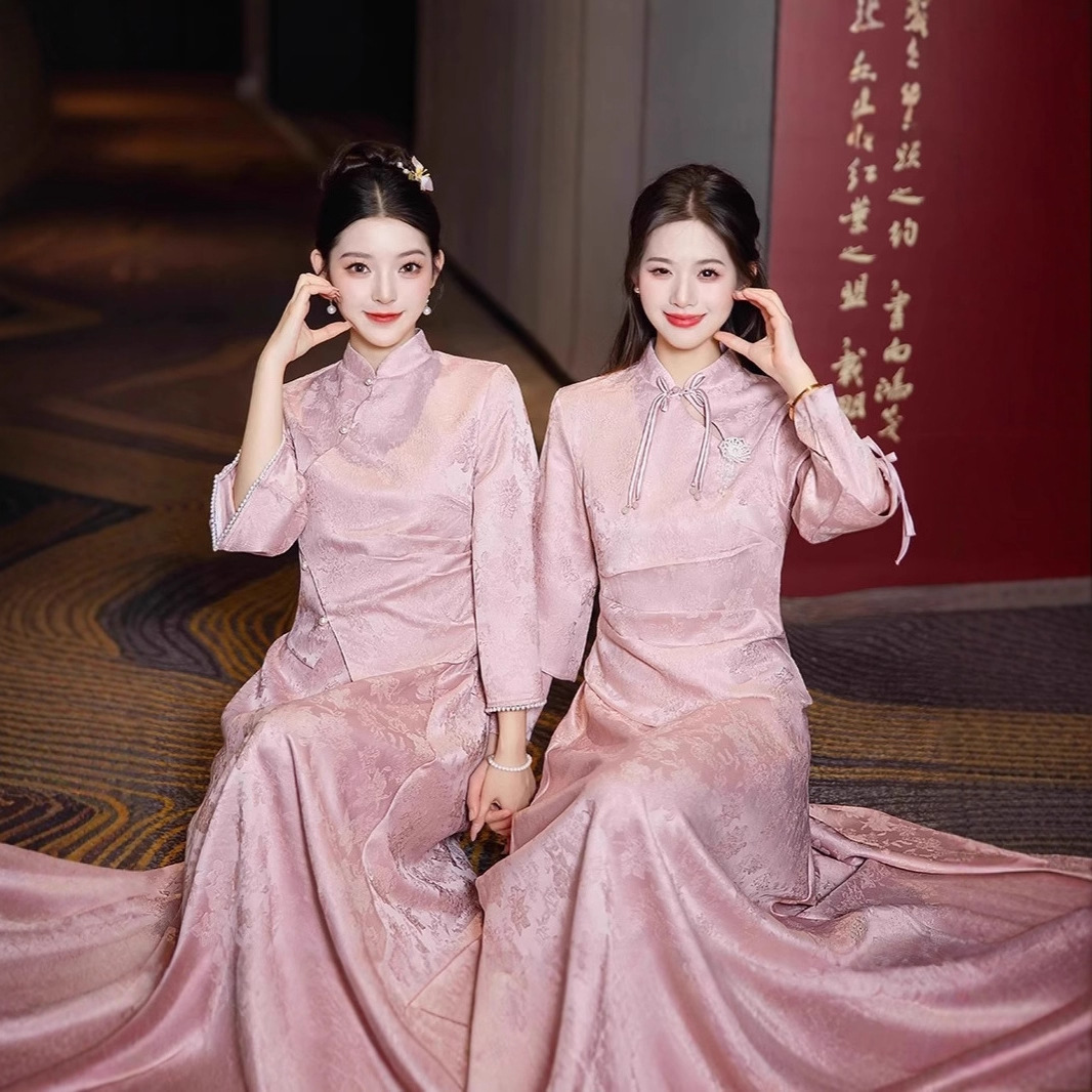 新中式伴娘服2025新款香槟色两件套姐妹团礼服裙女小个子平时可穿