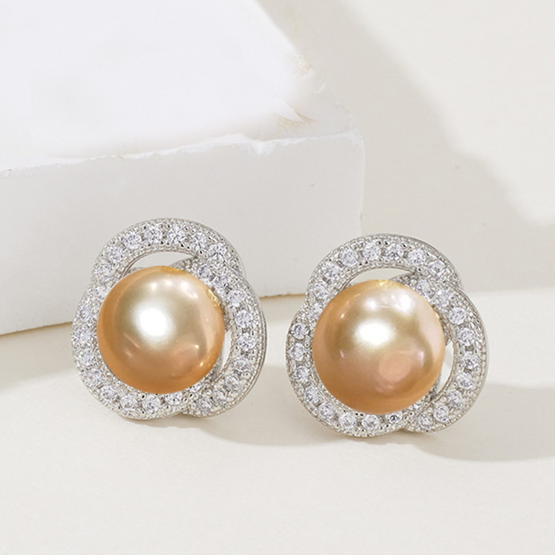 새둥지 진주 귀걸이 (실버+오렌지 핑크 비즈)