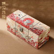 螺钿漆器首饰盒九色鹿三开多层国风高档饰品盒结婚生日礼物锦贝