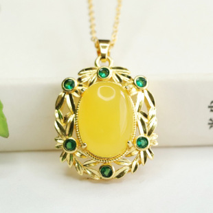Aiyu Natural Amber Beeswax Pendant Necklace National Style Jewelry Factory Wholesale AY3120405