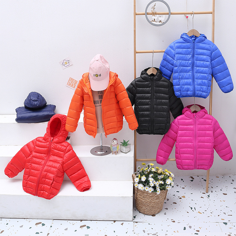 Foreign Trade Autumn and Winter New Pure Color Kidsren's down Jackets for Men, Women, Middle and Large Kidsren Hooded Lightweight Warm Cotton Outwears