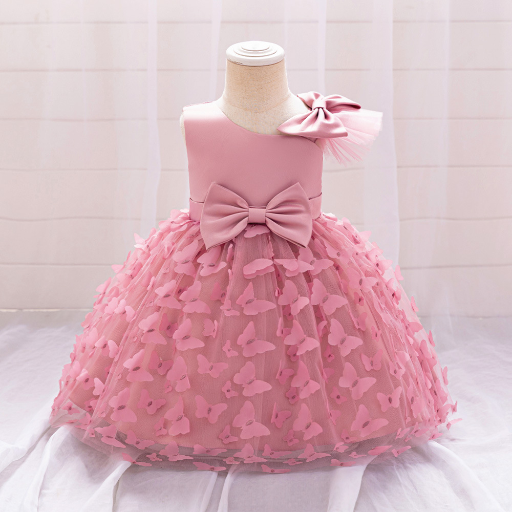 Nuevo vestido de princesa para niñas, vestido de gasa de red para niños, niña, niña pequeña tridimensional, falda de tutú de mariposa, falda de cumpleaños