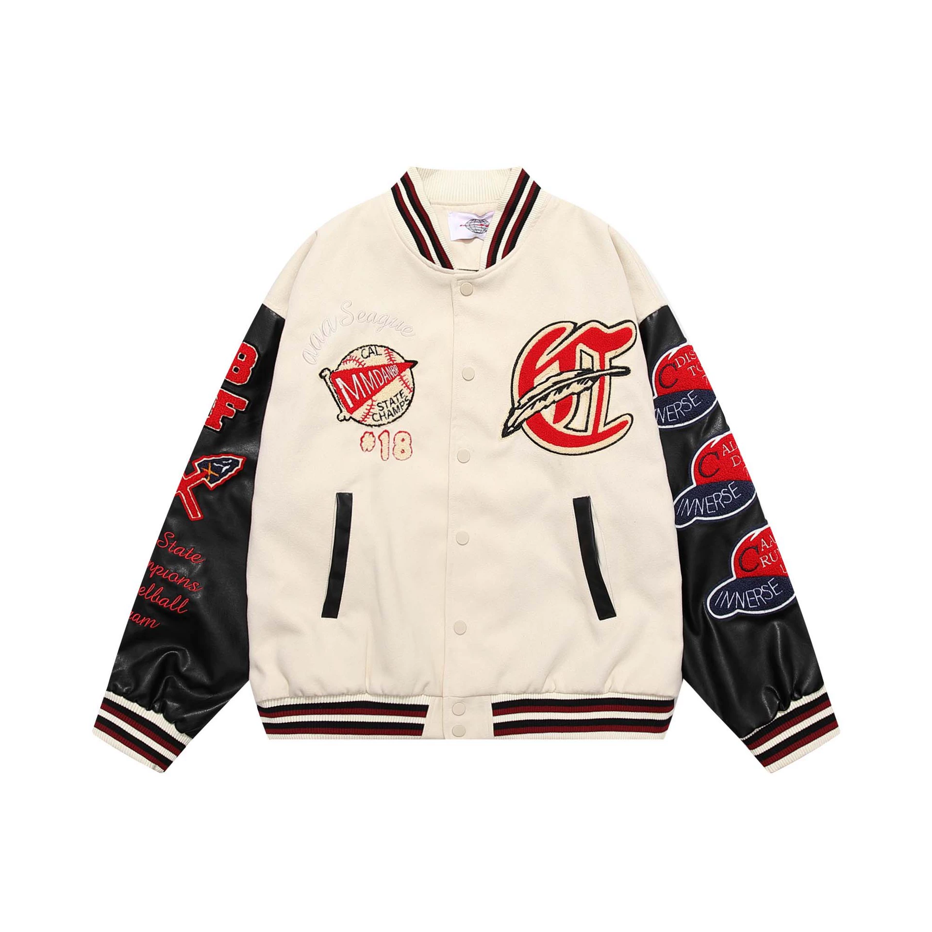 Polyurethane baseball uniform for men and women, jacket for leisure, American style, with embroidery, oversize
