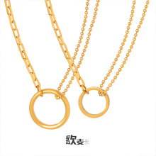 欧美西太后气质方形盒子链米珠链不对称设计感圆环吊坠钛钢项链女