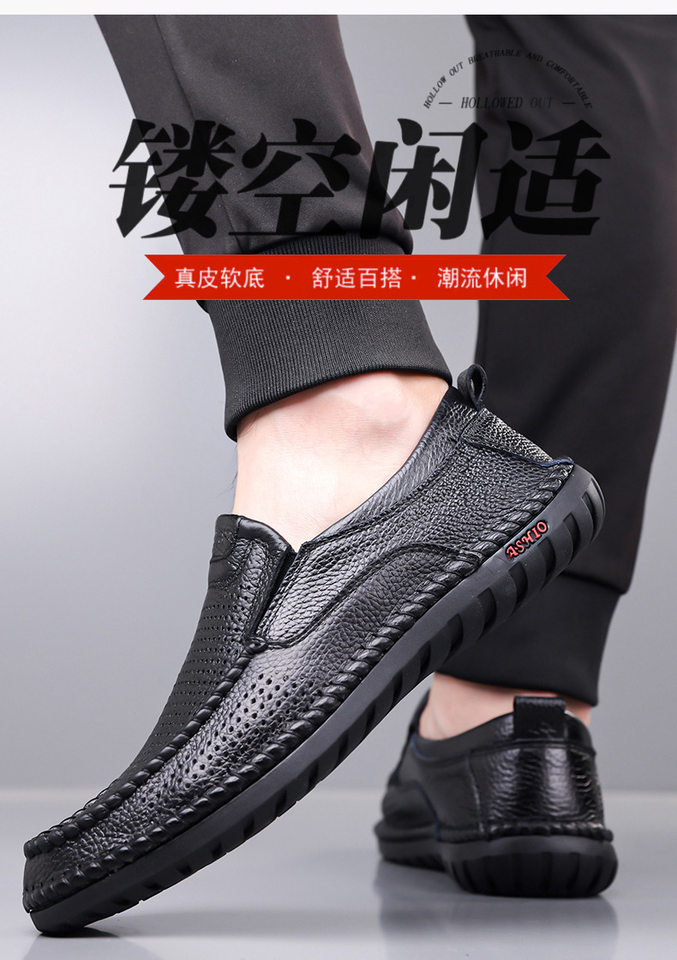 Dép sandal nam da bò thật thoáng khí lỗ rỗng, dép lê mùa hè gót thấp 1-3 cm — nâu, đen chi tiết 9