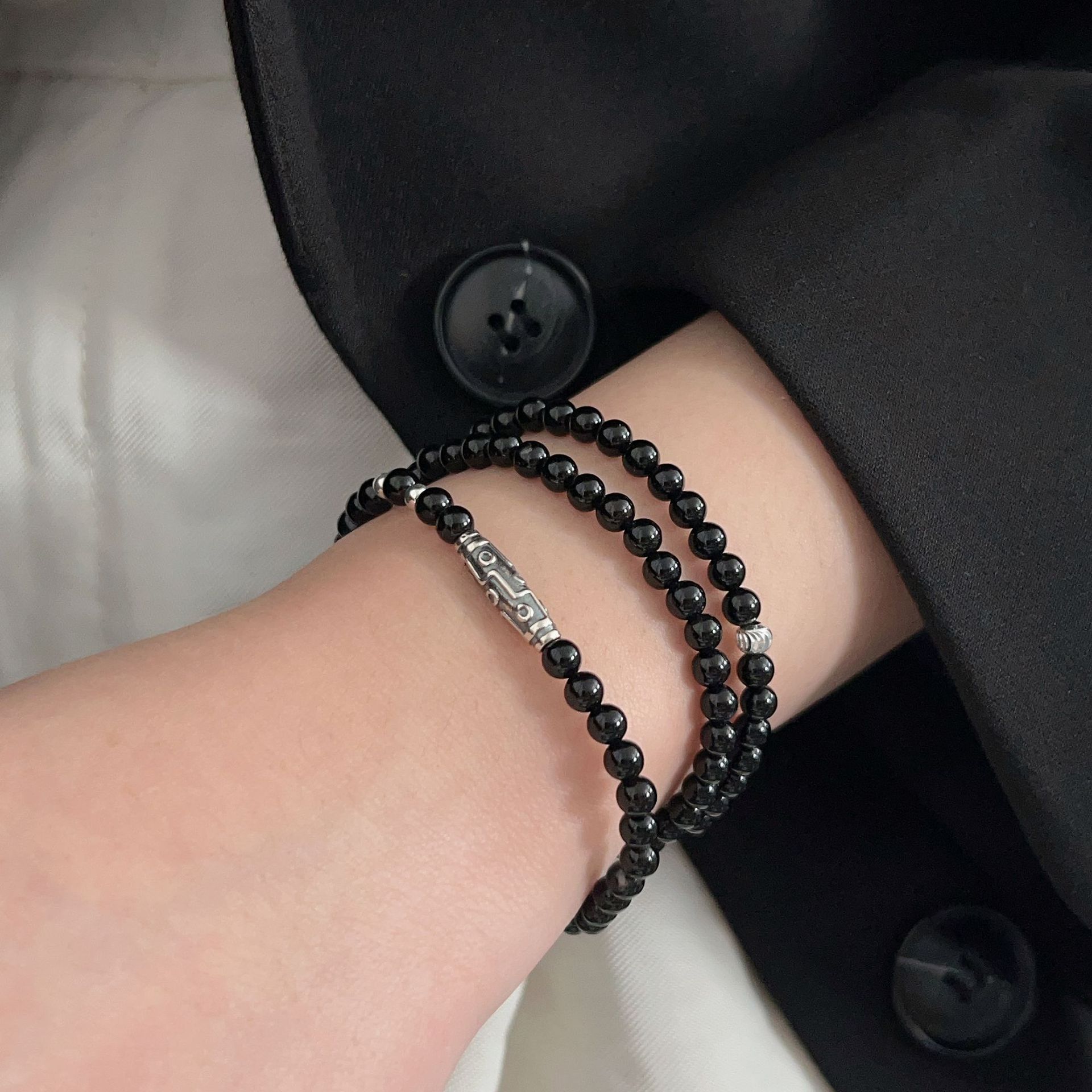 Organic agate sophisticated silver bracelet