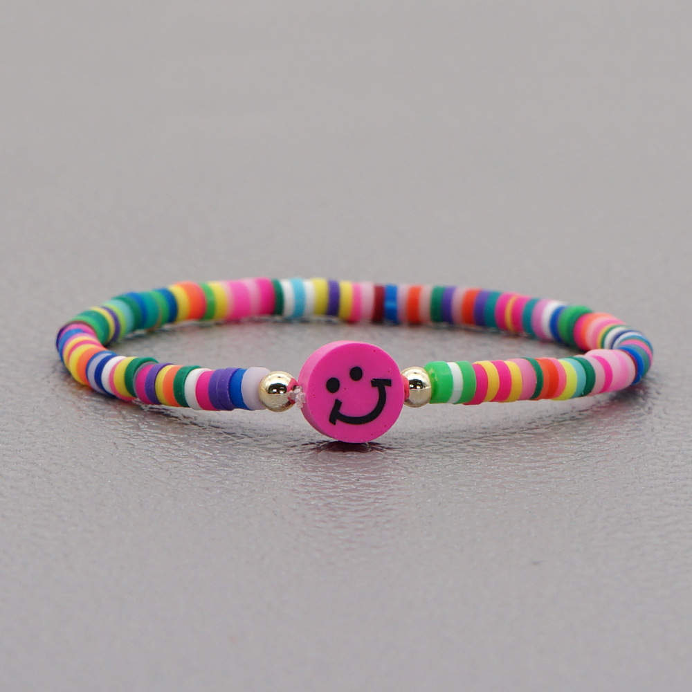 Fashion Rainbow Soft Ceramic Beaded Multicolor Smiley Face Bracelet display picture 15