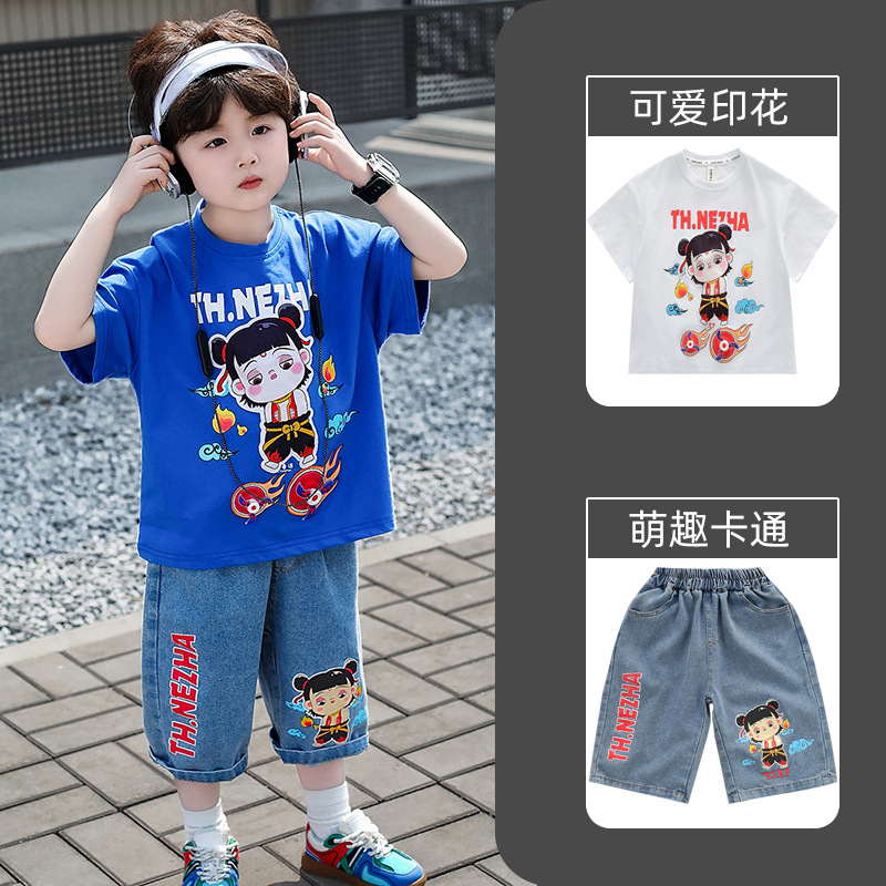 7856 Ropa para niños Traje de manga corta de moda de manga corta de verano para niños 2025 Nuevo vestido de verano para bebés Ropa de celebridades de Internet