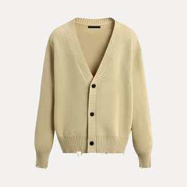 TAOP&ZA冬新款男装休闲时尚个性破洞V领长袖罗纹针织开衫3920239