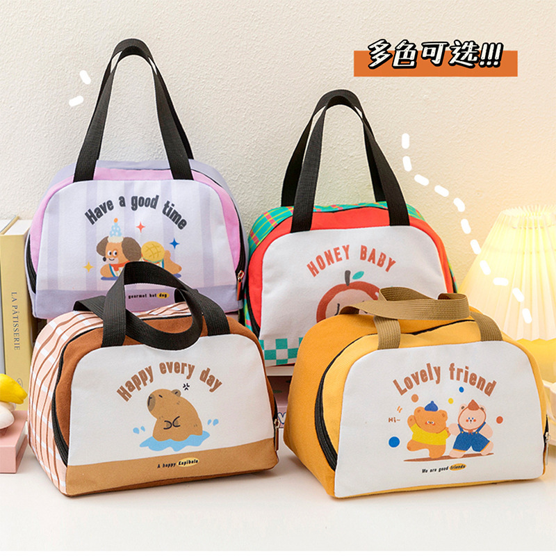 Contrast Color Side Opening Lunch Box Bag Cartoon New Children's Lunch Bag Office worker Lunch Bag Large Capacity Portable Carrying Bag